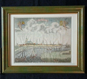 Map 1696 Hand Colored Engraving De Stad Tholen by Mattheus Smallegange Zeeland