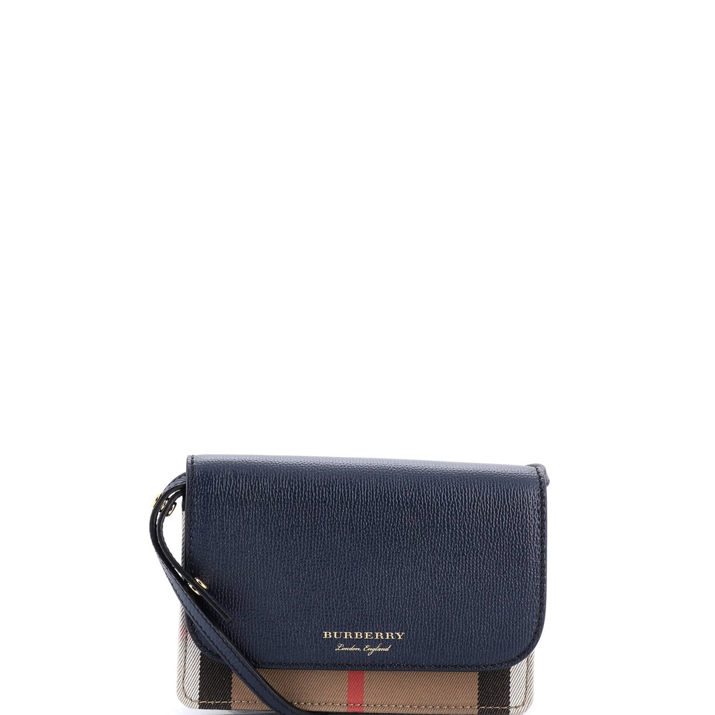 Burberry Hampshire Wallet On Chain Leather And House Check Canvas