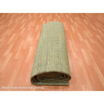 9'10"X14' Green Plain Design Hand Knotted Soft & Pure Silk Oriental Rug