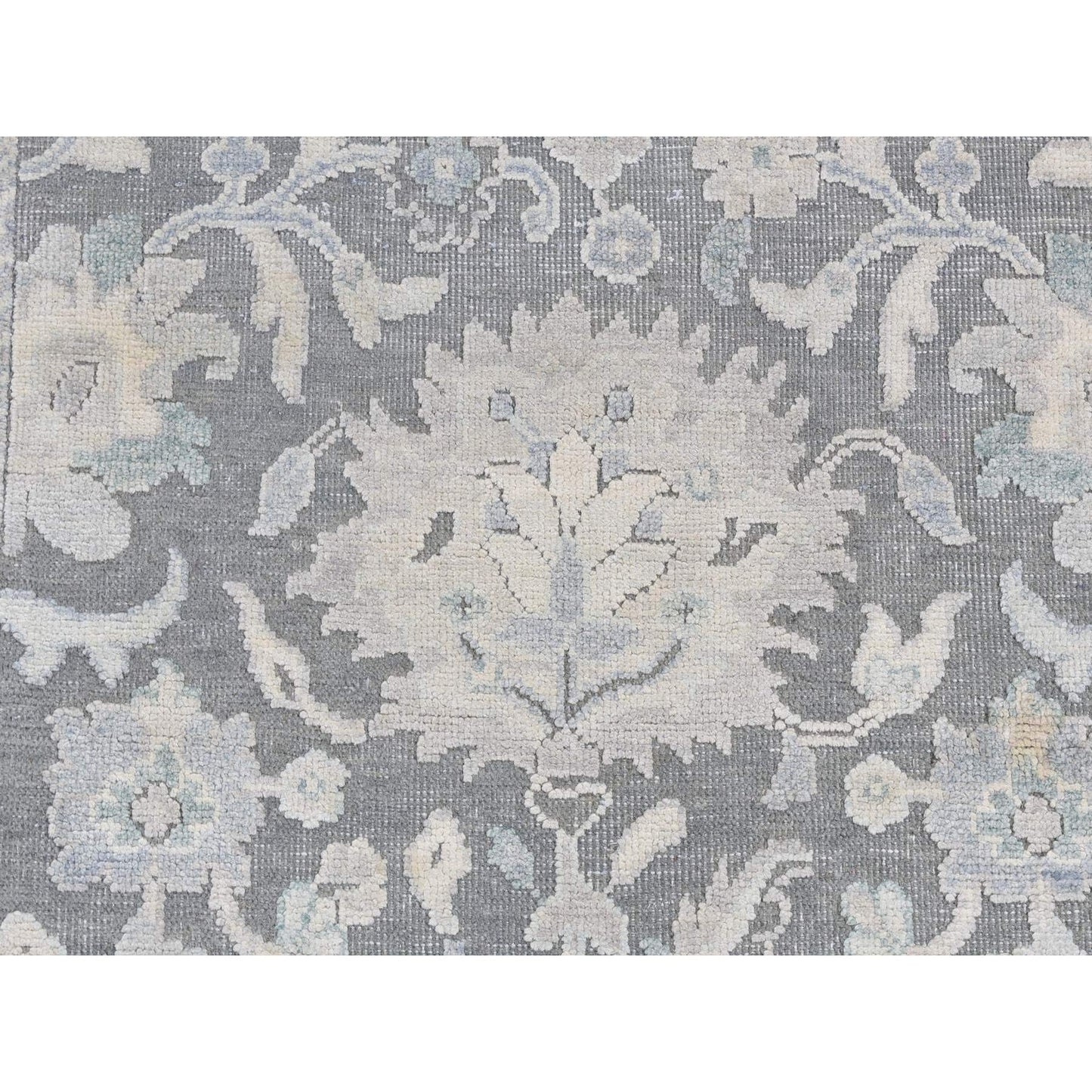 2'6"X10'2" Gray Oushak Influence Silk With Wool Hand Knotted Runner Rug