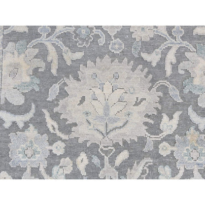 2'6"X10'2" Gray Oushak Influence Silk With Wool Hand Knotted Runner Rug