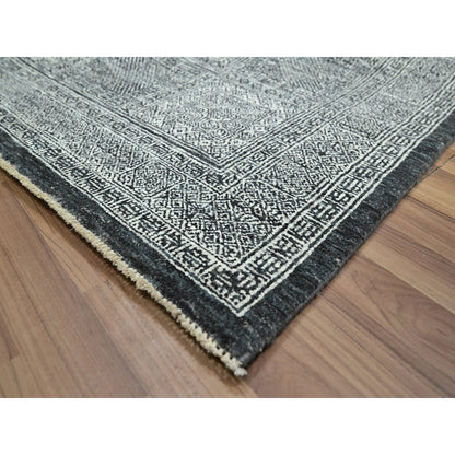 8'10"X12' Charcoal Gray Hand Knotted Wool Rug Garden Design Tone On Tone