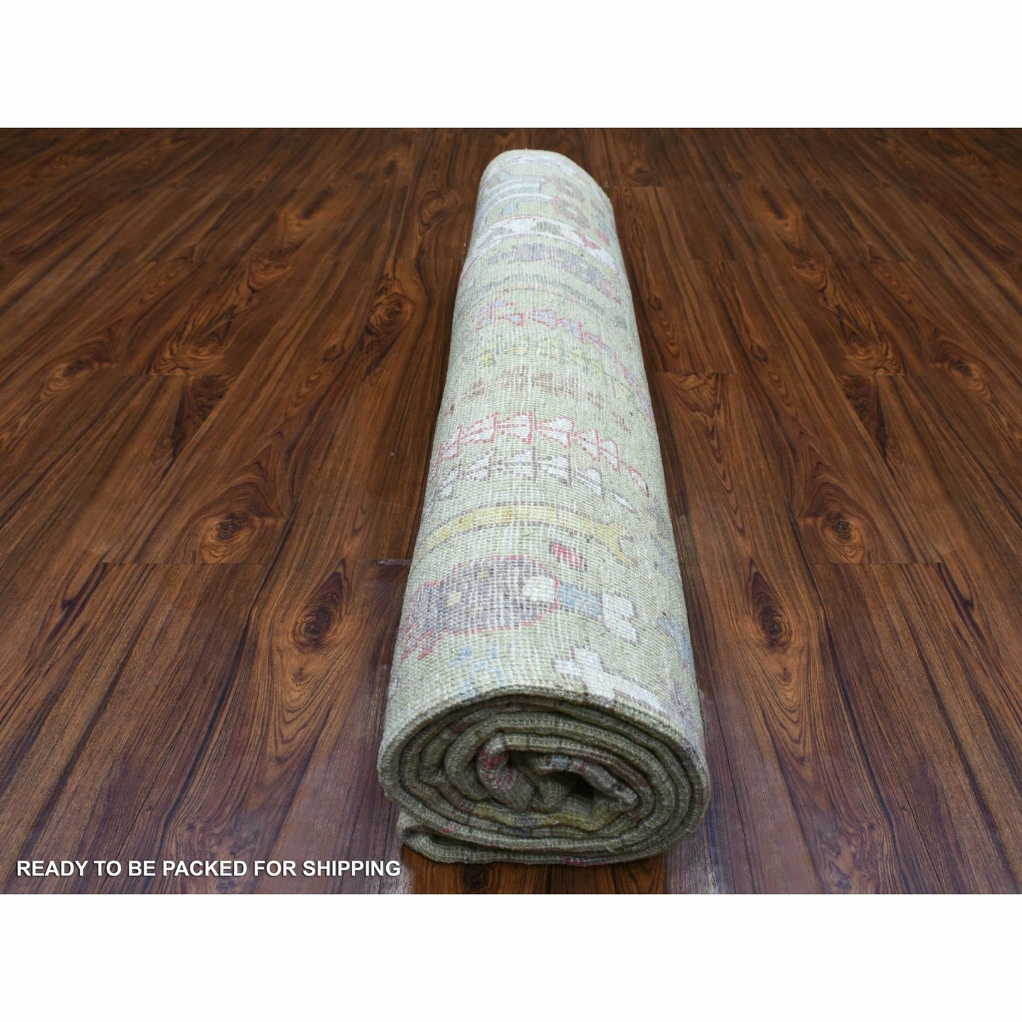 8'X9'9" Lime Green Afghan Angora Ushak Natural Wool Hand Knotted Rug