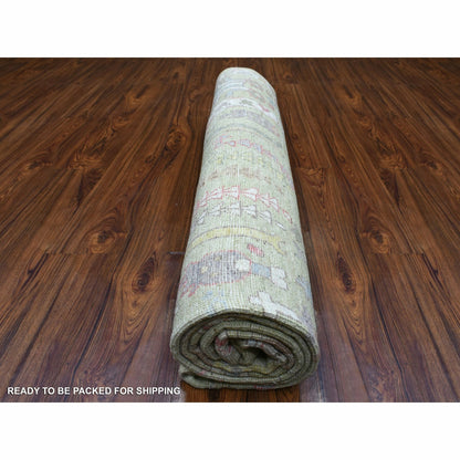 8'X9'9" Lime Green Afghan Angora Ushak Natural Wool Hand Knotted Rug