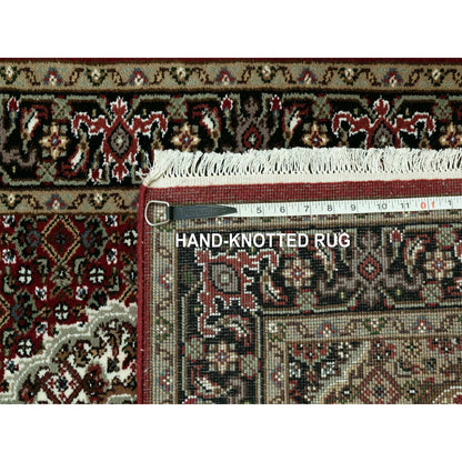 2'7"X12'1" Red Wool And Silk Tebraz Mahi Fish Design Oriental Runner Rug