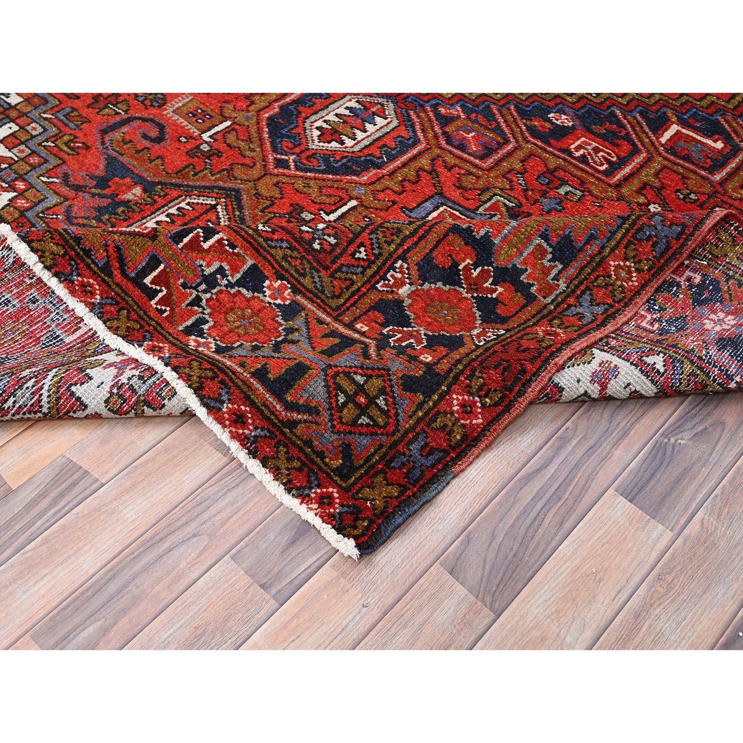 7'9"X11' Red Worn Wool Hand Knotted Semi Antique Zoroastrian Heris Rug