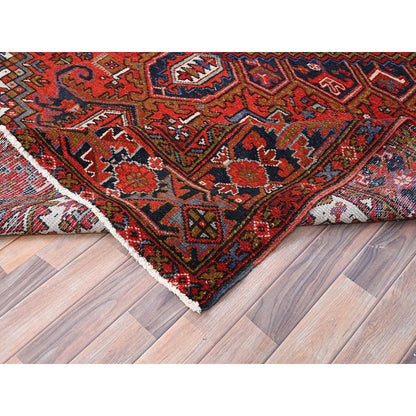 7'9"X11' Red Worn Wool Hand Knotted Semi Antique Zoroastrian Heris Rug