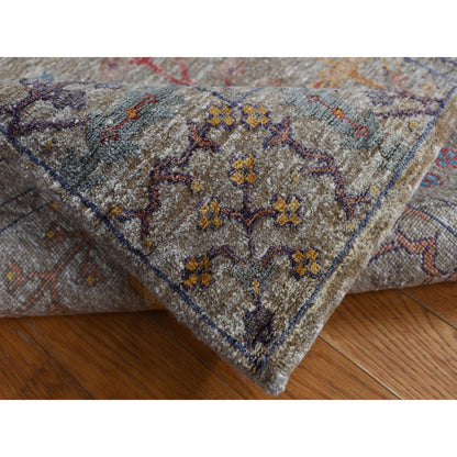 3'1"X12' Brown Silk With Wool Vase Design Hand Knotted Runner Rug