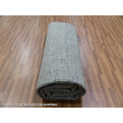 8'X10' Power Gray Hand Knotted Modern Grass Design Organic Wool Rug