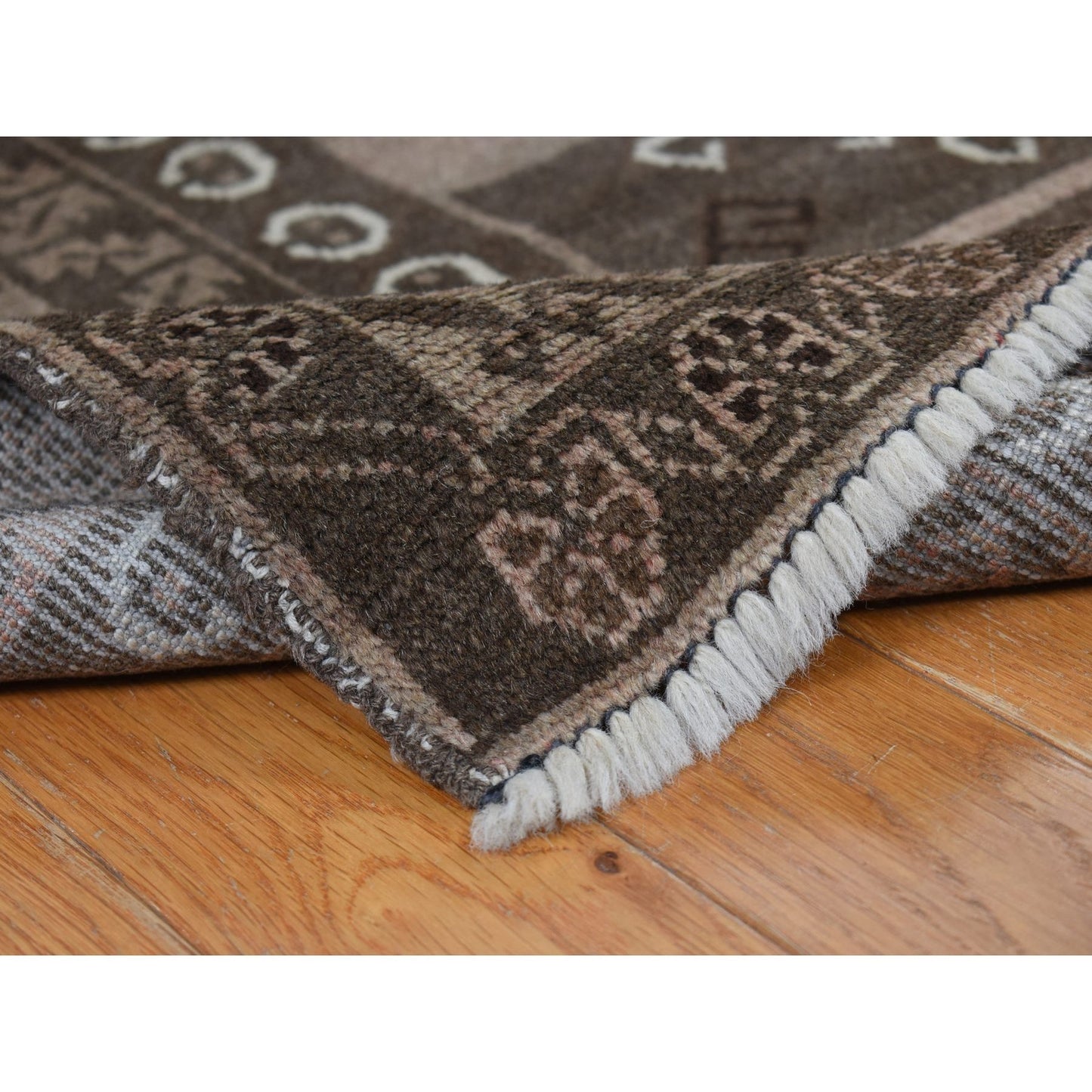 6'3"X9'10" Gray Vintage Afghan Balooch Hand Knotted Pure Wool Rug