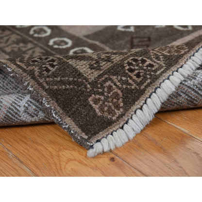 6'3"X9'10" Gray Vintage Afghan Balooch Hand Knotted Pure Wool Rug