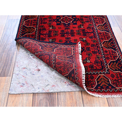 1'9"X4'8" Red Afghan Khamyab Geometric Pattern Wool Hand Knotted Runner Rug