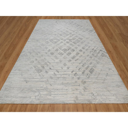 9'X12'1" Ivory Hand Knotted Modern Design Undyed Natural Wool Oriental Rug