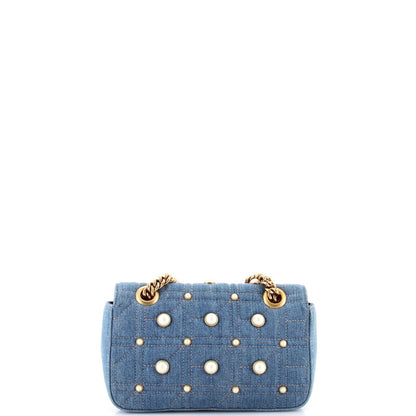 Gucci Pearly Gg Marmont Flap Bag Embellished Matelasse Denim Mini