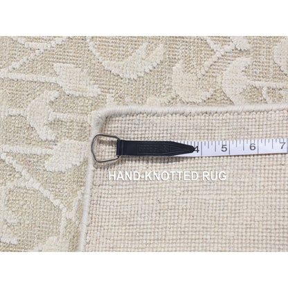 2'5"X6' Ivory Hand Knotted Tone On Tone Pure Silk With Wool Runner Rug