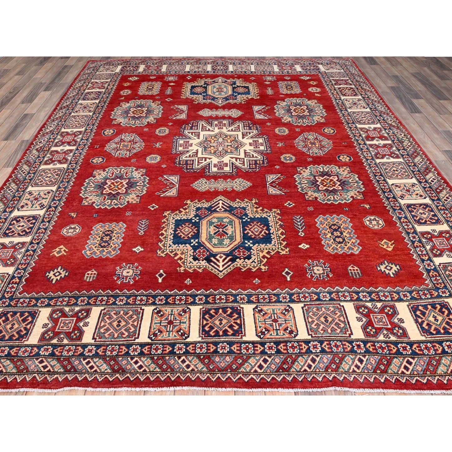 8'2"X10' Red Special Kazak Large Elements Hand Knotted Oriental Wool Rug