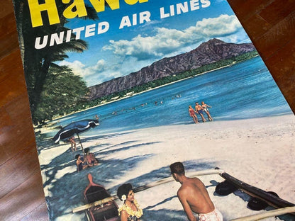 Hawaii United Airlines 1960S Original Vintage Poster Hawaiian Beach