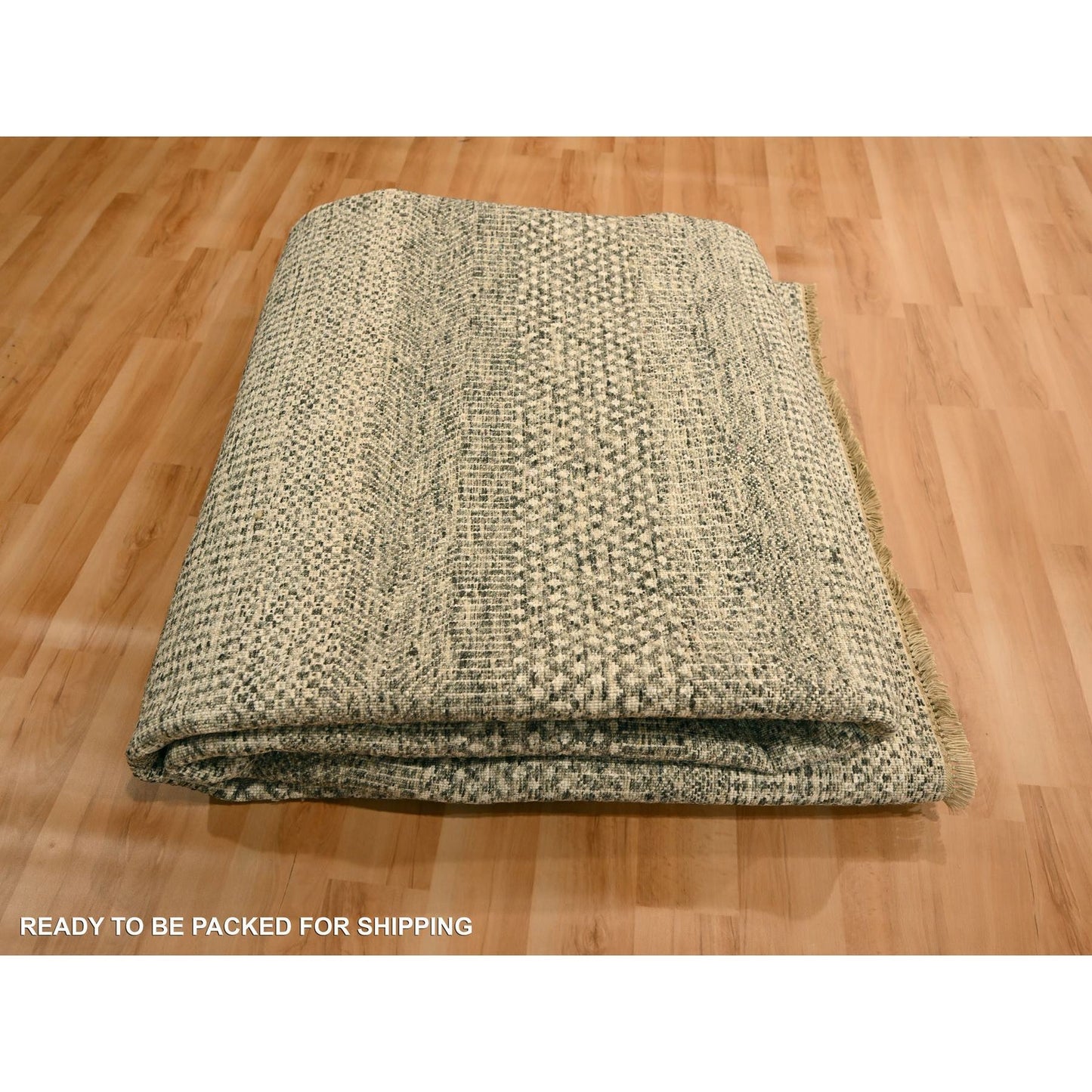7'9"X10'2" Storm Gray Modern Grass Design Natural Wool Hand Knotted Rug