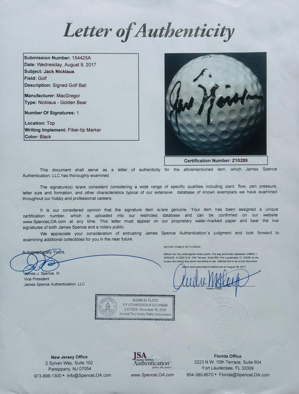 Jack Nicklaus Autographed MacGregor Golden Bear 2 Golf Ball (JSA)