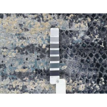 2'6"X7'9" Blue Modern Design Wool And Silk Hand Knotted Runner Rug