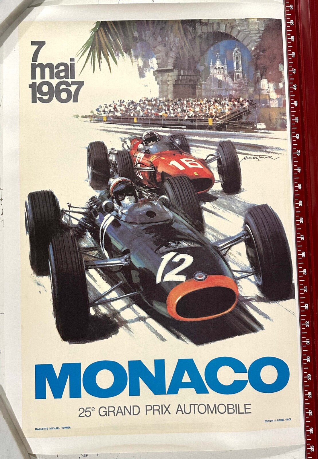 Poster Monaco Grand Prix 1967 Michael Turner Vintage French Automobile Racing