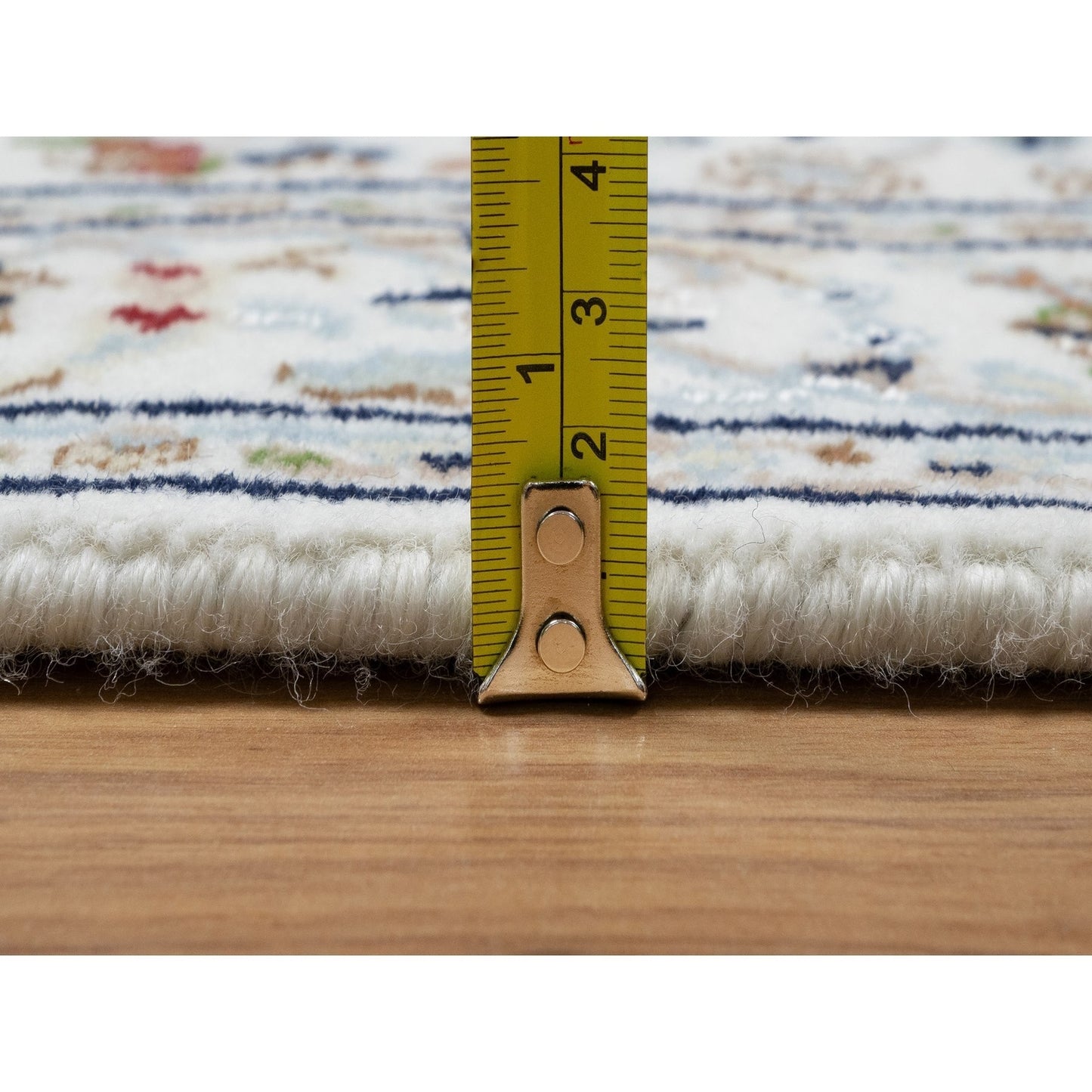 2'9"X14'1" Rice White Nain Wool And Silk Hand Knotted 250 Kpsi Runner Rug