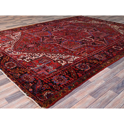 8'4"X11'3" Candy Apple Red With Salt White Corners Old Heris Oriental Rug