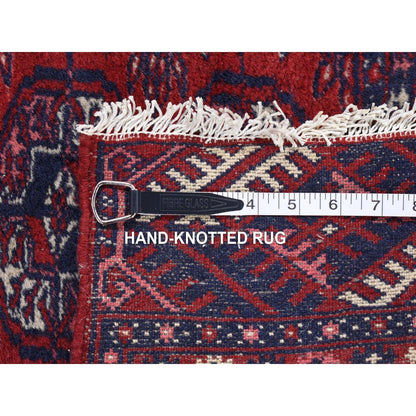3'1"x5'4" Crimson Red Old Turkeman Bokara Hand Knotted Clean Wool Rug