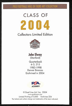 John Elway Hof Signed/Auto 2004 Goal Line Art Glac Postcard Broncos Psa 194730