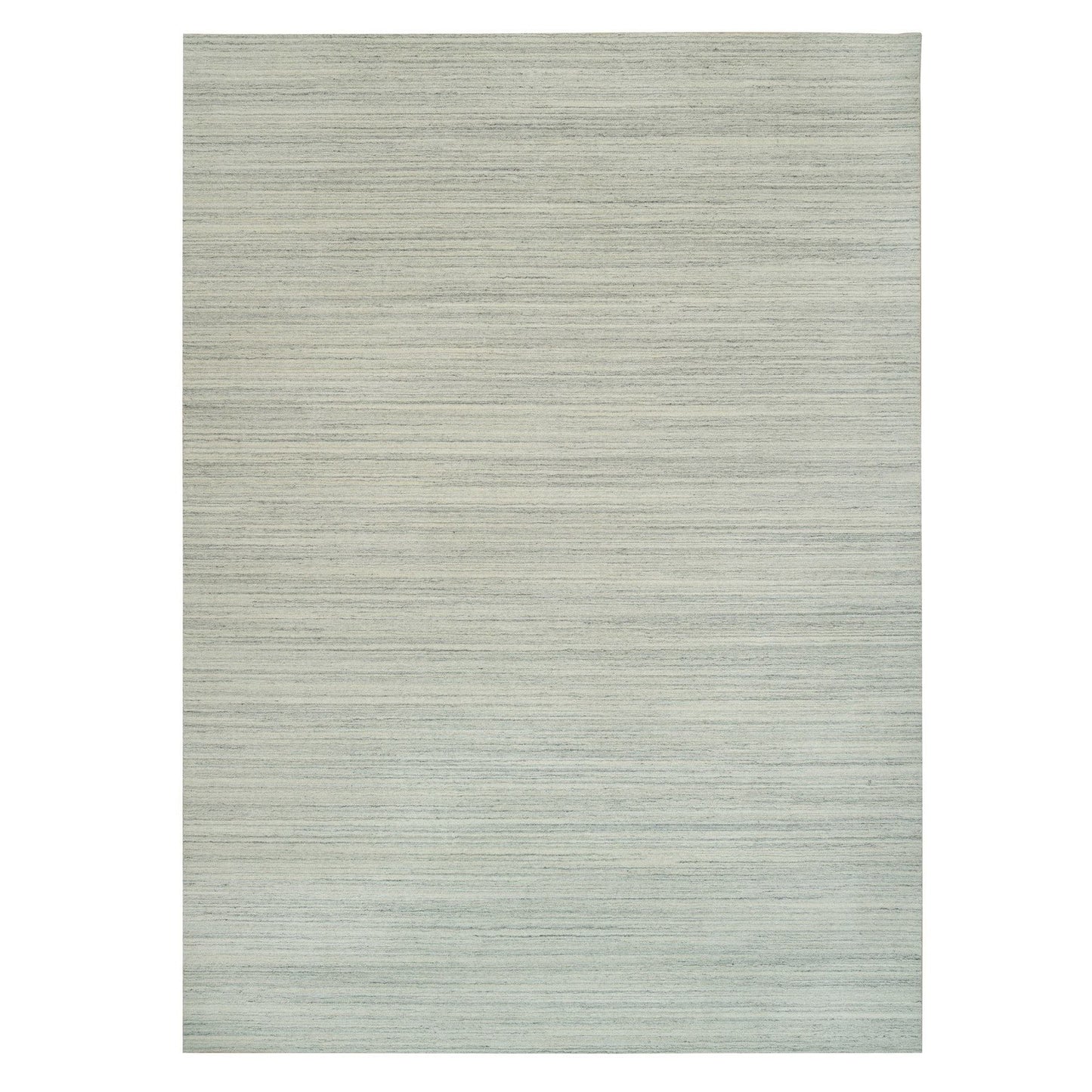 10'1"X14' Old Wood White Hand Loomed Plain Modern Design Undyed Wool Rug