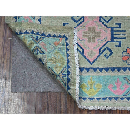 2'10"X4' Thunder Gray Hand Knotted Fusion Kazak Pure Wool Oriental Rug
