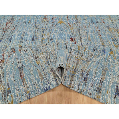 9'1"X12' Blue Modern Bamboo Cane Design Wool And Silk Hand Knotted Rug