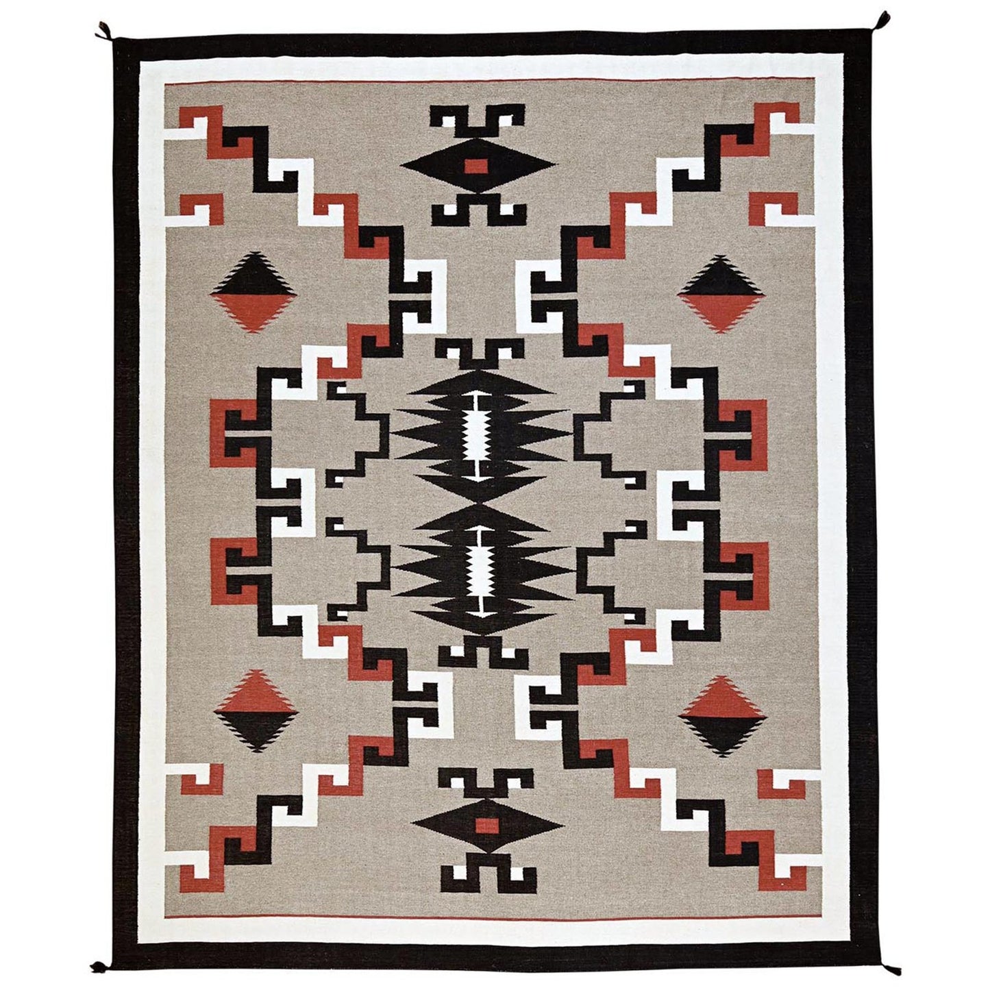 12'2"X14'8" Brown Hand Woven Rug American Geometric Design Flat Weave Wool