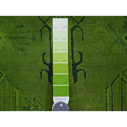 8'X9'6" Green Overdyed Kazak Geometric Pattern Hand Knotted 100% Wool Rug