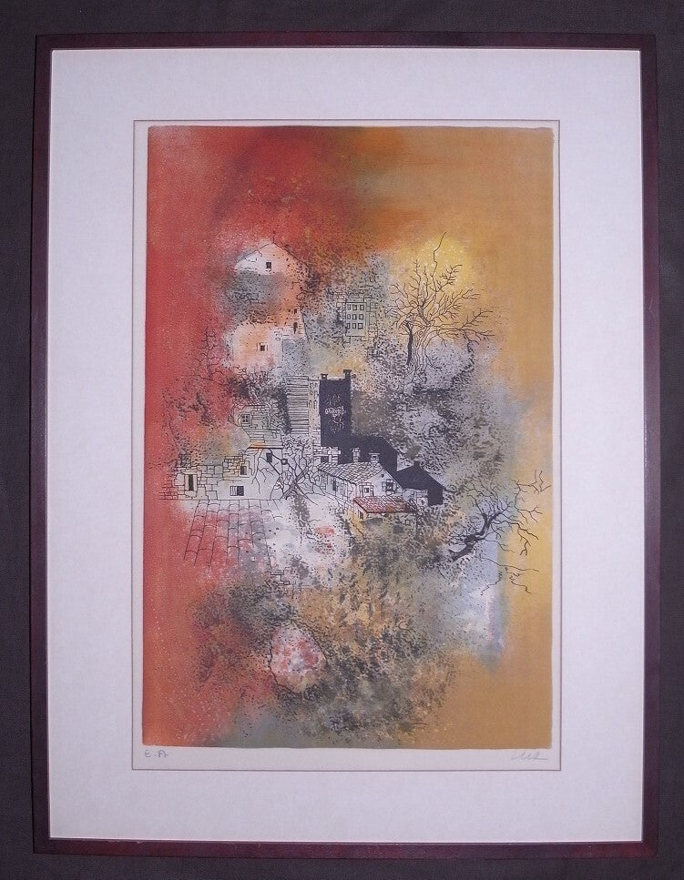Arturo Luz "Abstract Houses" Hand Signed Ea Lithograph Framed Philippine Artist