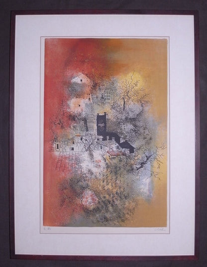 Arturo Luz "Abstract Houses" Hand Signed Ea Lithograph Framed Philippine Artist