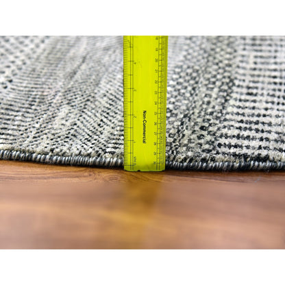 12'X12' Gray Modern Soft Undyed Wool Grass Design Hand Knotted Round Rug