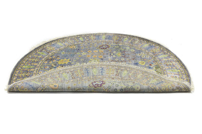 Hand-Knotted Round Oriental Rug Floral Osh Chobi