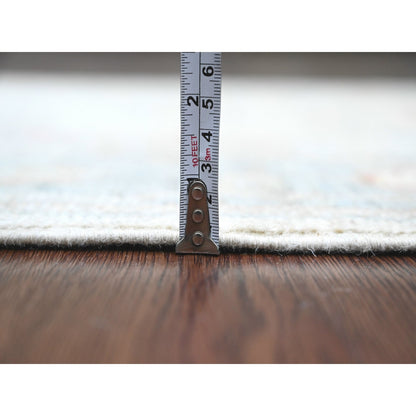 2'10"X15'9" White Hand Knotted Angora Oushak Leaf Design Wool Runner Rug