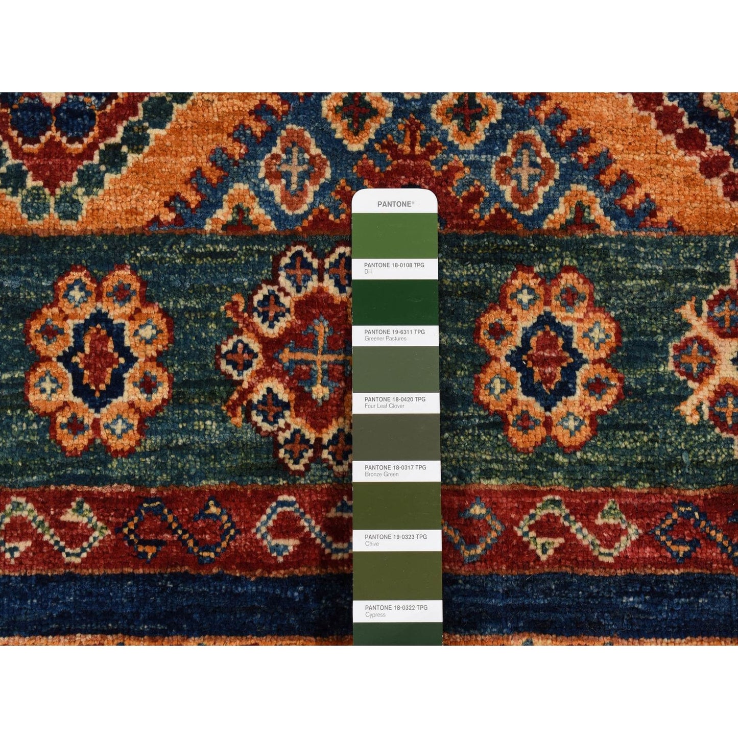 5'7"X8' Green Super Kazak Khorjin Design Hand Knotted Pure Wool Rug