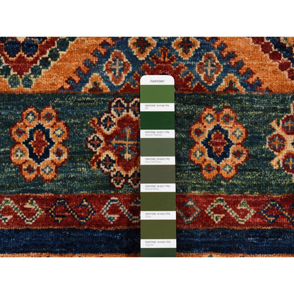5'7"X8' Green Super Kazak Khorjin Design Hand Knotted Pure Wool Rug