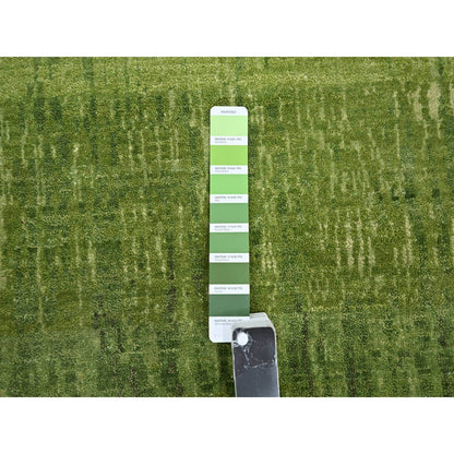 9'X12'3" Moss Green, Vertical Ombre Design, Hand Knotted, Soft Wool Rug