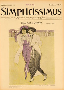 Simplicissimus 1913 By Marcello Dudovich Two Girls In Park On Linen Original