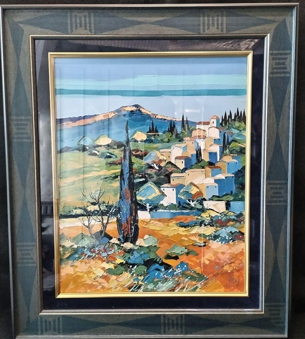 Original Oil Painting by Bernard Kerfily France Village Steep Landscape