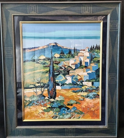 Original Oil Painting by Bernard Kerfily France Village Steep Landscape