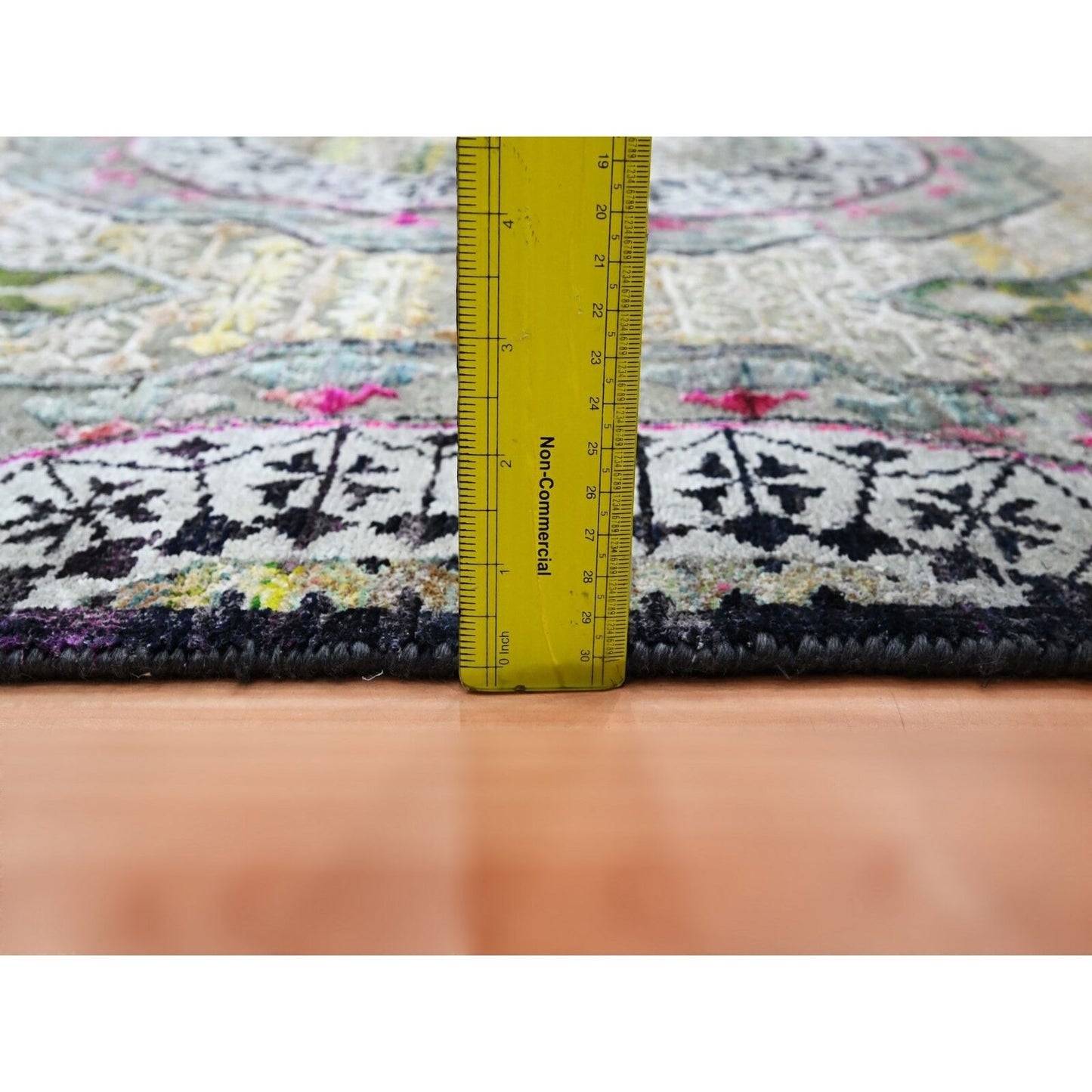 5'1"X7'4" Pink With Yellow Mamluk Design Silk With Wool Hand Knotted Rug