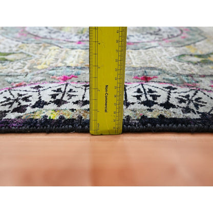 5'1"X7'4" Pink With Yellow Mamluk Design Silk With Wool Hand Knotted Rug