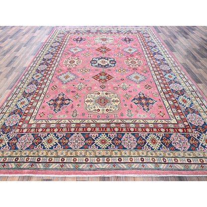 8'9"X11'8" Pink Kazak With Tribal Design Hand Knotted All Wool Oriental Rug