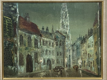 Framed Istvan Hunyadi Original Oil Painting F6 Hungary Night Church Cityscape