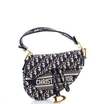 Christian Dior Saddle Handbag Logo Embroidered Oblique Canvas Medium